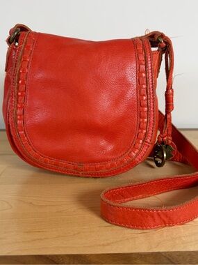 Lucky Brand Coral Hibiscus Genuine Leather Flap Medium Crossbody Bag